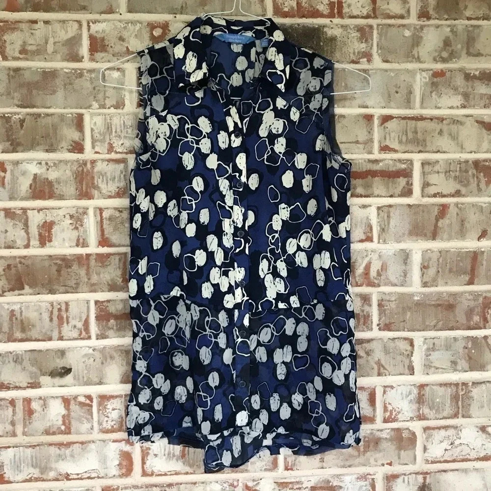 Simply Vera Blue Geometic Button Up Blouse